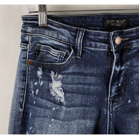 Judy Blue Jeans Womens 7/28 Blue Distressed Boyfriend Fit Button Fly JB2169LT - Picture 3 of 13